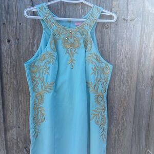 Lilly Pulitzer Turquoise Midi Dress with Gold Embellishment